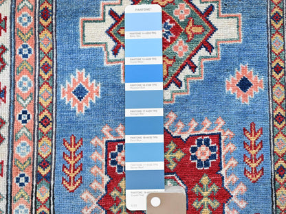 Blue 3'4" x 19'6" Kazak Hand knotted Wool Rug - Sku: O0471