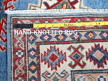 Blue 3'4" x 19'6" Kazak Hand knotted Wool Rug - Sku: O0471