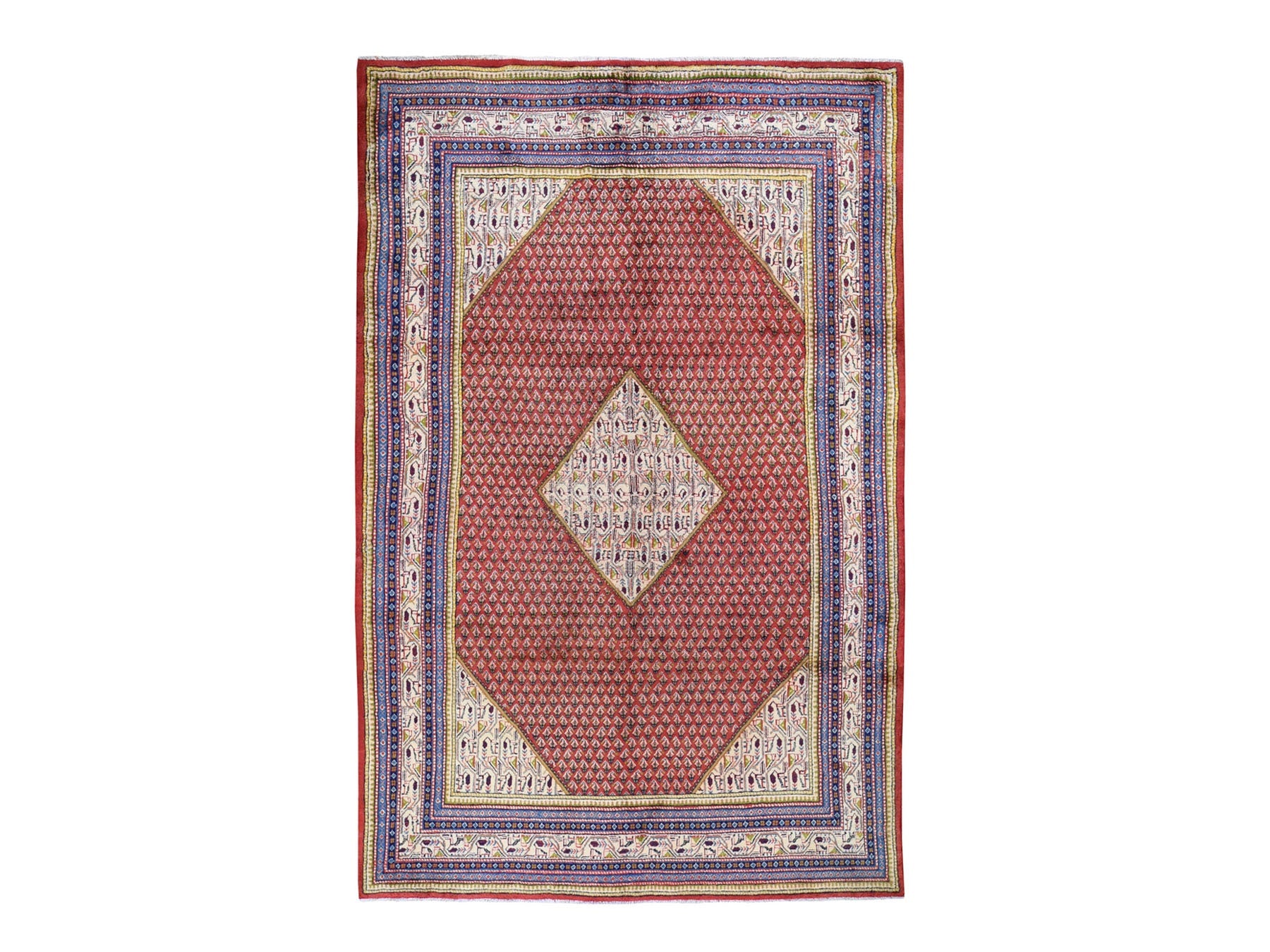 Sarouk Persian hand-knotted wool rug in Red & Ivory, 6'7" x 10'2" — SKU O047424