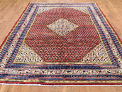 Red 6'7" x 10'2" Persian Hand knotted Wool Rug - Sku: O047424