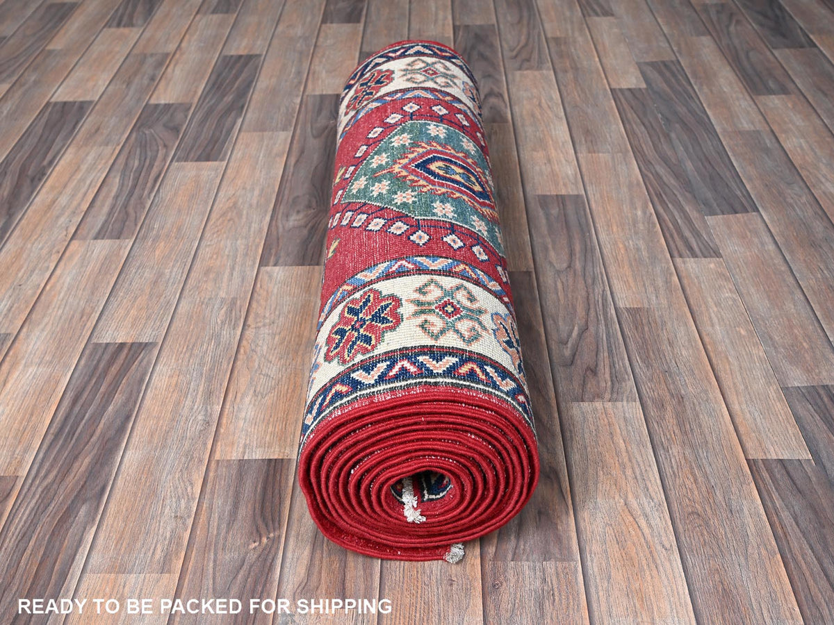 Kazak Kazak hand-knotted wool runner in Red & Ivory, 2'9" x 12'10" — SKU O0474 (view 5)