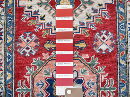 Kazak Kazak hand-knotted wool runner in Red & Ivory, 2'7" x 12'7" — SKU O0479 (view 4)