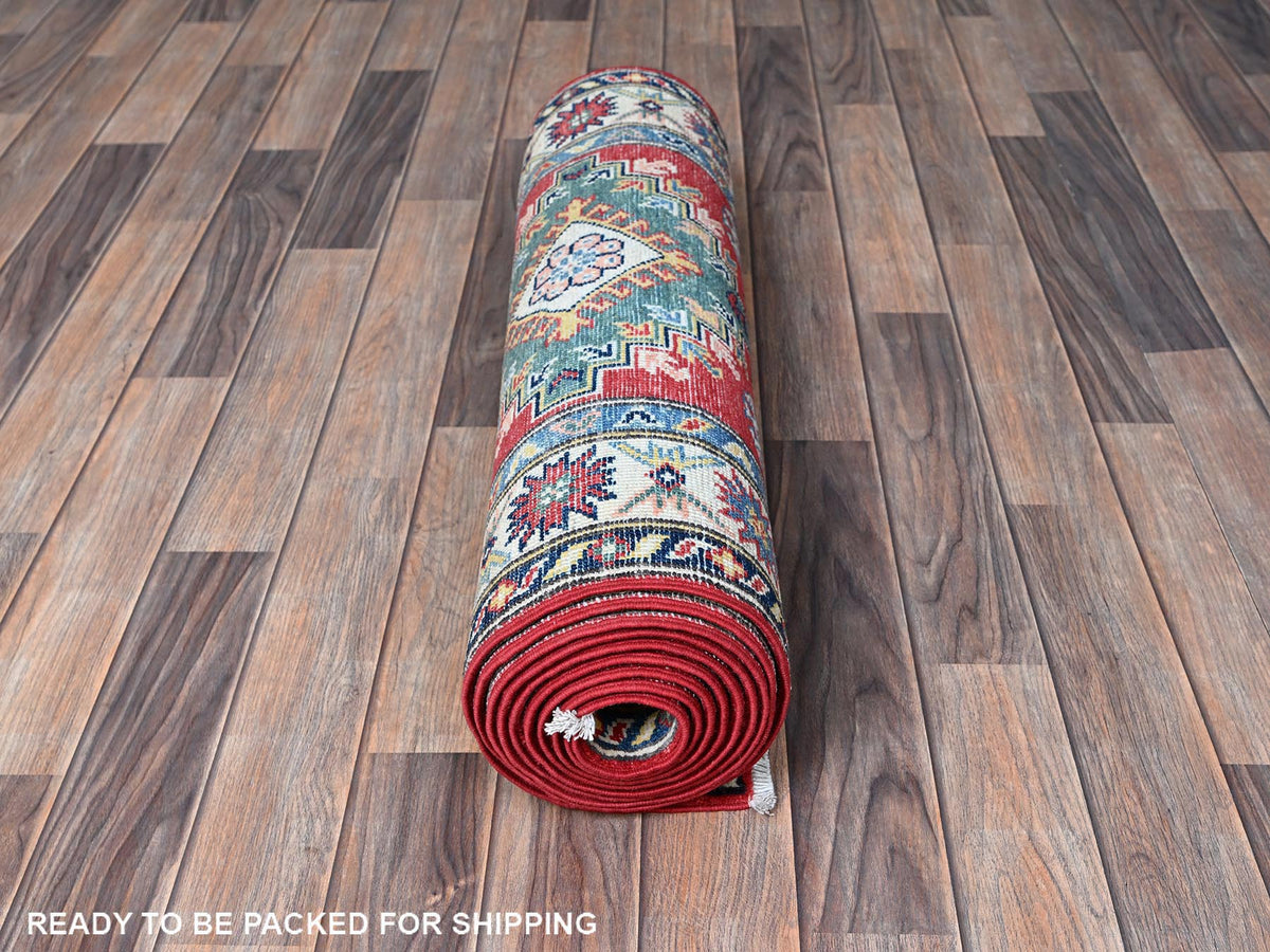 Kazak Kazak hand-knotted wool runner in Red & Ivory, 2'7" x 12'7" — SKU O0479 (view 5)