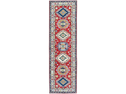 Kazak Kazak hand-knotted wool runner in Red & Ivory, 2'9" x 9'6" — SKU O0480