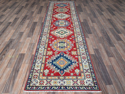 Kazak Kazak hand-knotted wool runner in Red & Ivory, 2'9" x 9'6" — SKU O0480 (view 2)