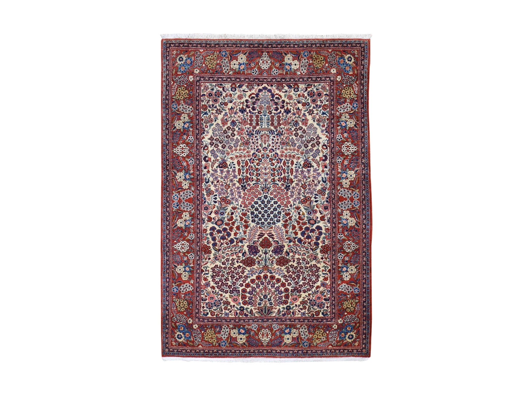 Kashan Antique hand-knotted wool rug in Beige & Red, 4'4" x 6'9" — SKU O048698