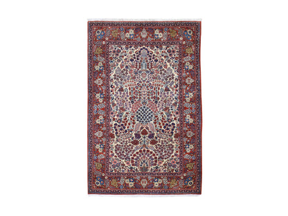 Kashan Antique hand-knotted wool rug in Beige & Red, 4'4" x 6'9" — SKU O048698