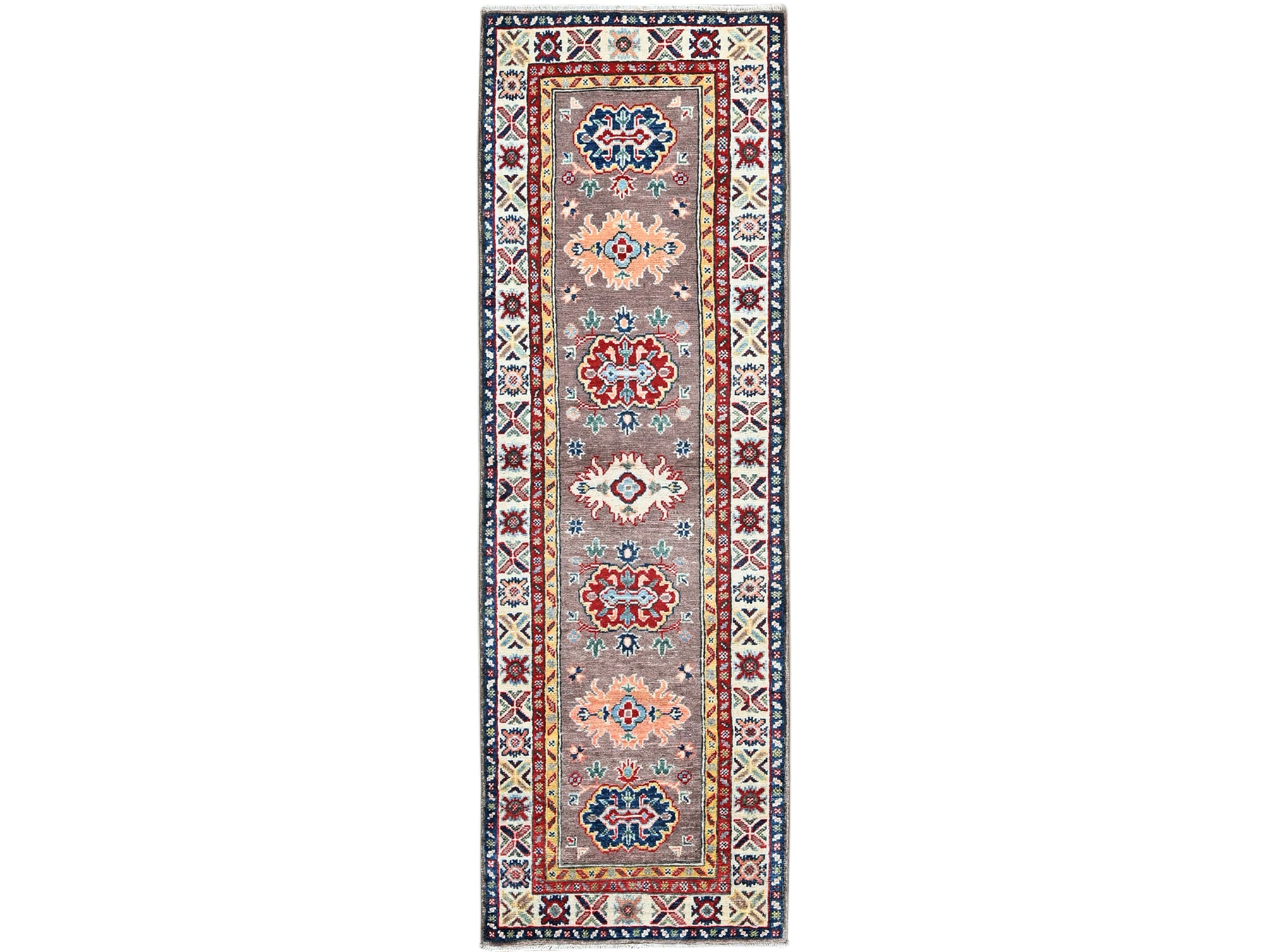 Kazak Kazak hand-knotted wool runner in Gray & Ivory, 2' x 6'5" — SKU O0486