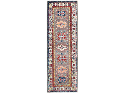 Kazak Kazak hand-knotted wool runner in Gray & Ivory, 2' x 6'5" — SKU O0486
