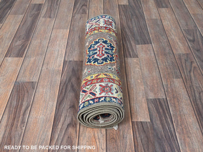 Kazak Kazak hand-knotted wool runner in Gray & Ivory, 2' x 6'5" — SKU O0486 (view 5)
