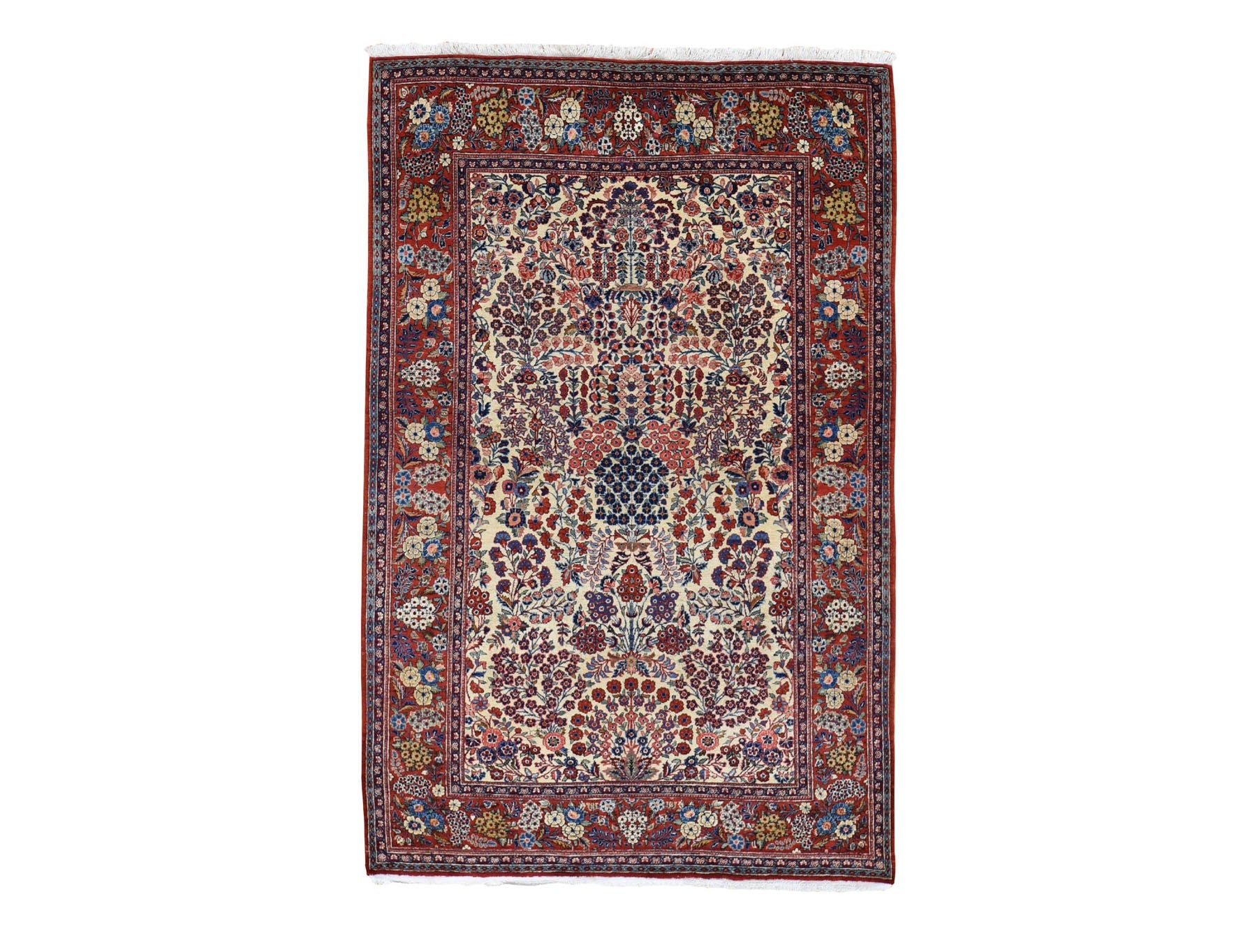 Kashan Antique hand-knotted wool rug in Beige & Red, 4'4" x 6'9" — SKU O048701