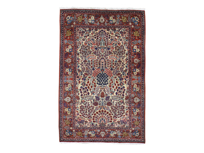 Kashan Antique hand-knotted wool rug in Beige & Red, 4'4" x 6'9" — SKU O048701