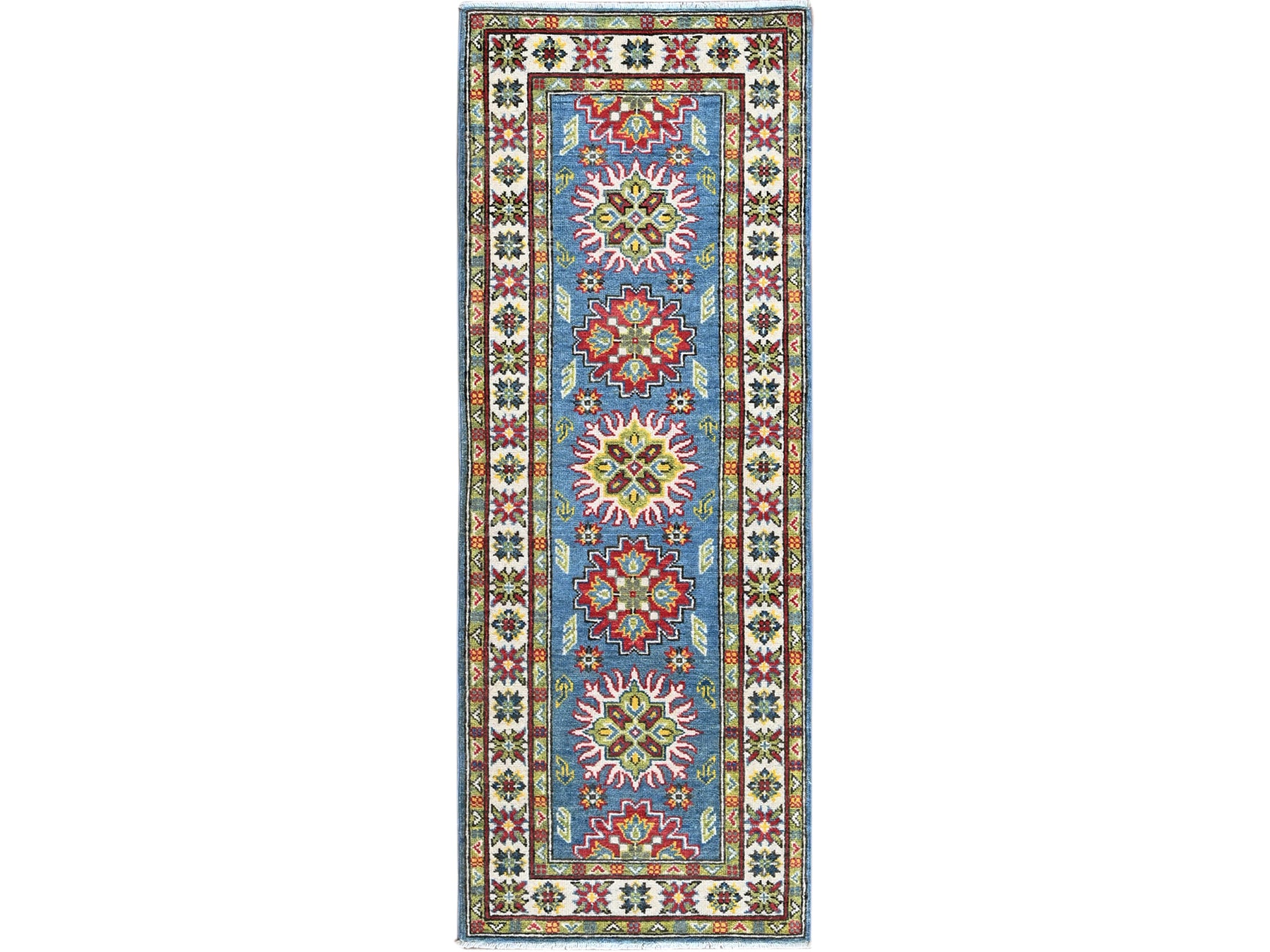 Kazak Kazak hand-knotted wool runner in Blue & Ivory, 2'3" x 6' — SKU O0488