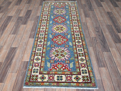 Blue 2'3" x 6'0" Kazak Hand knotted Wool Rug - Sku: O0488