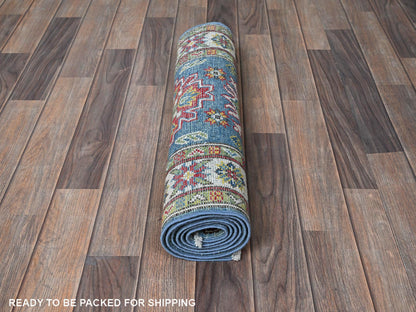 Blue 2'3" x 6'0" Kazak Hand knotted Wool Rug - Sku: O0488