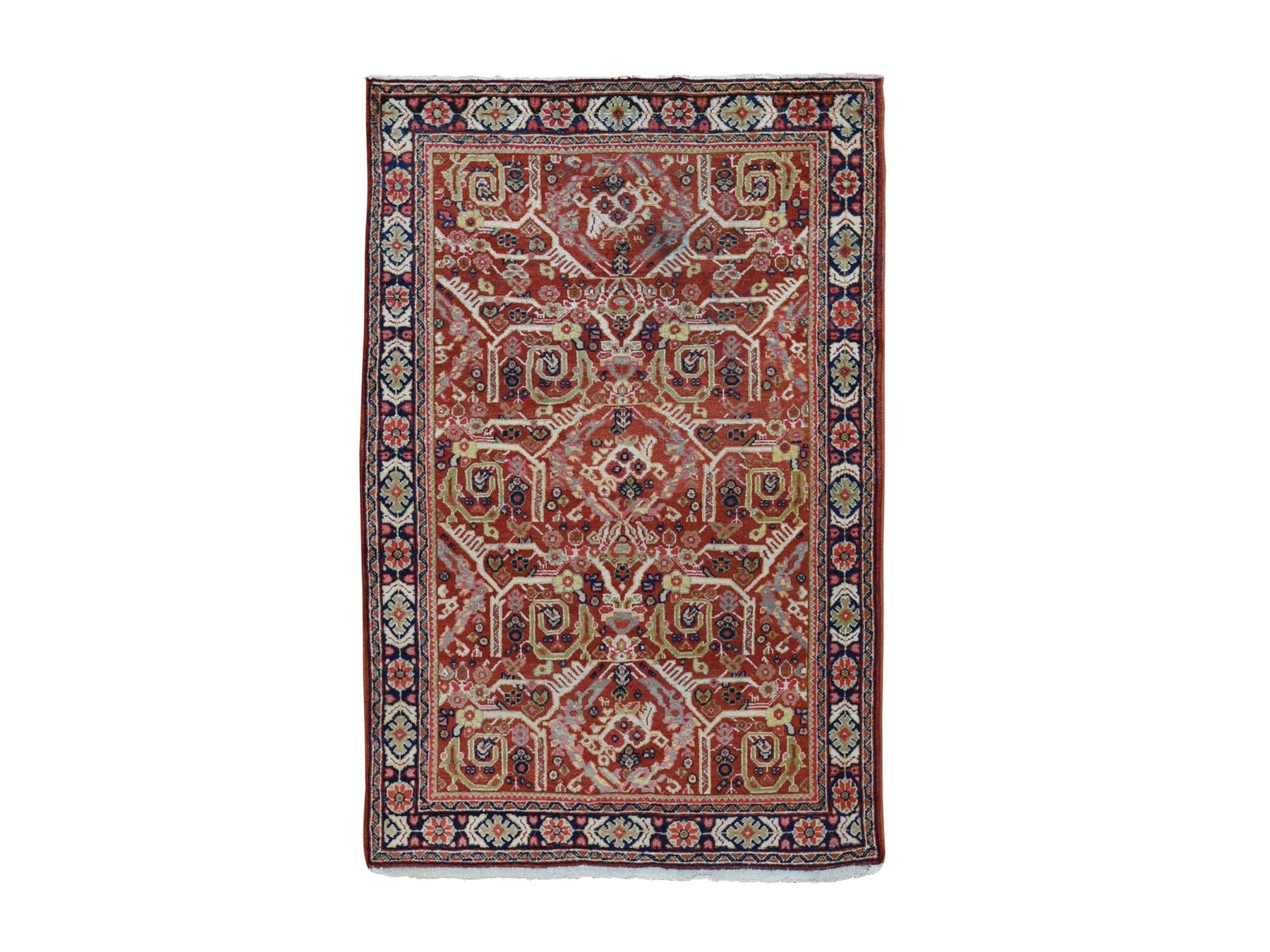 Mahal Antique hand-knotted wool rug in Red & Navy Blue, 4'1" x 6'7" — SKU O049054