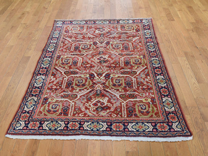 Red 4'1" x 6'7" Antique Hand knotted Wool Rug - Sku: O049054