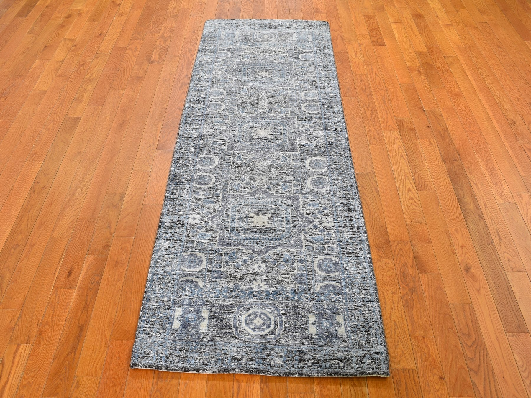 Mamluk Mamluk hand-knotted wool/silk runner in Blue & Aquamarine, 2'7" x 8'1" — SKU O049456 (view 2)