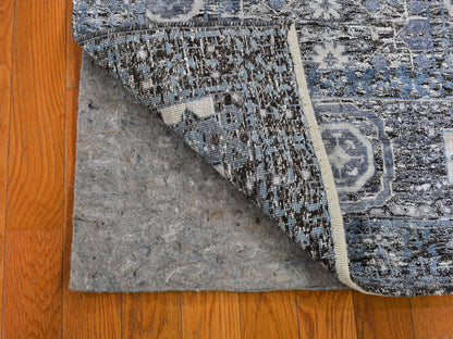 Blue 2'7" x 8'1" Mamluk Hand knotted Wool/Silk Rug - Sku: O049456