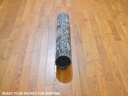Blue 2'7" x 8'1" Mamluk Hand knotted Wool/Silk Rug - Sku: O049456