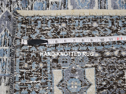 Blue 2'7" x 8'1" Mamluk Hand knotted Wool/Silk Rug - Sku: O049456