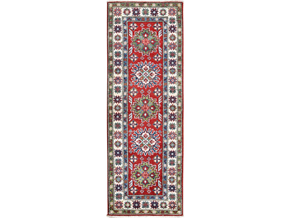 Kazak Kazak hand-knotted wool runner in Red & Ivory, 2'1" x 6' — SKU O0494