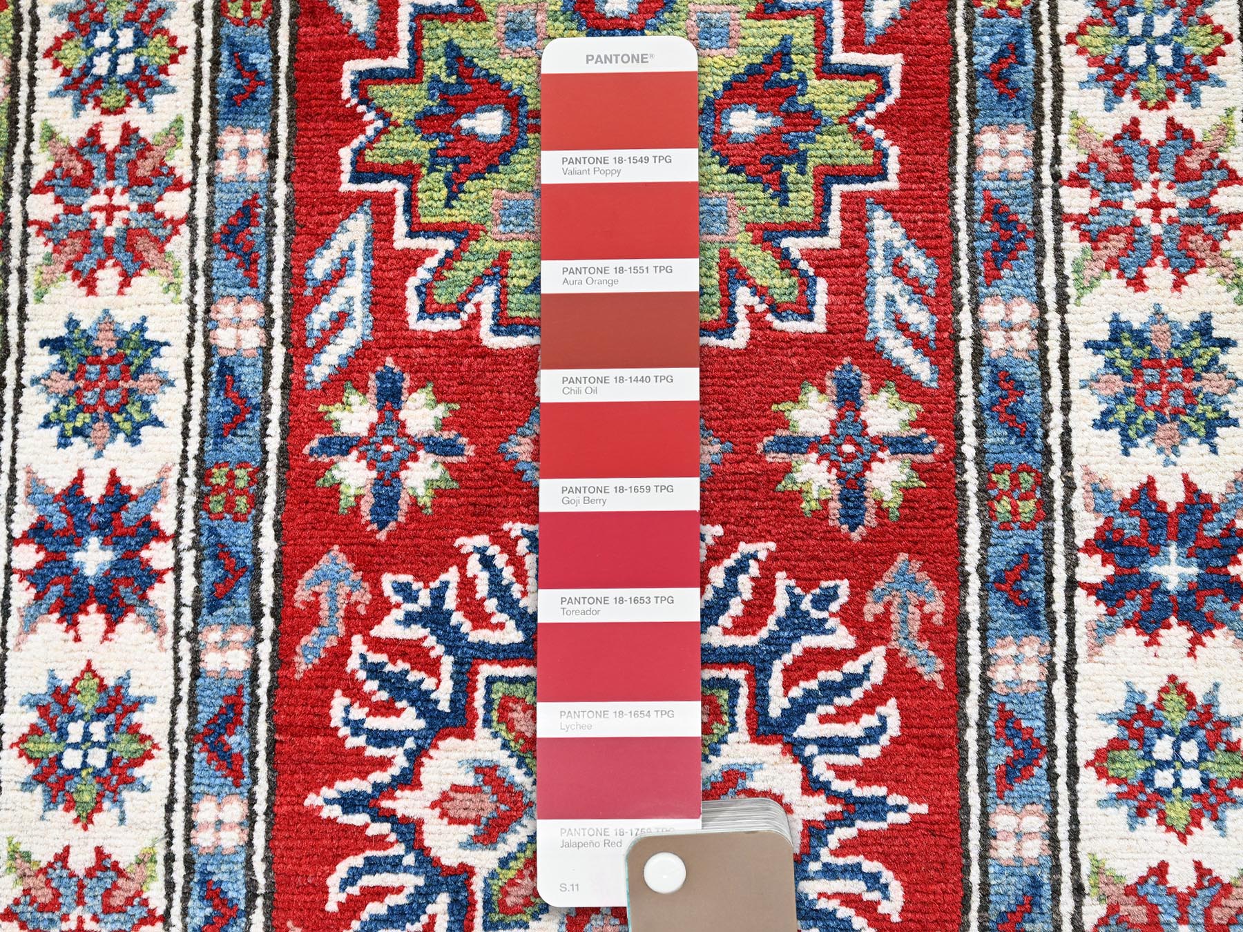 Kazak Kazak hand-knotted wool runner in Red & Ivory, 2'1" x 6' — SKU O0494 (view 4)