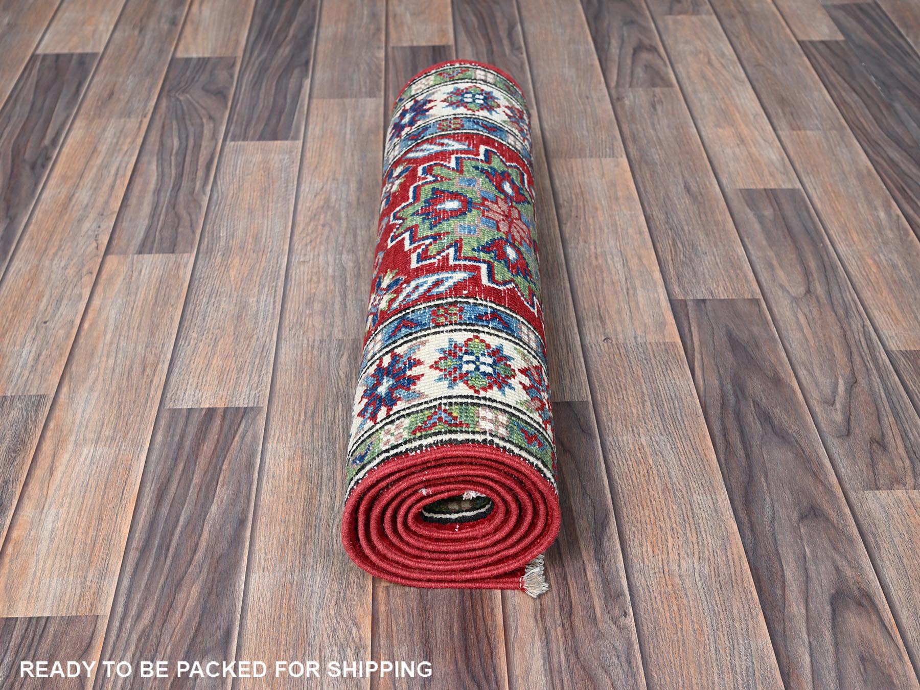 Kazak Kazak hand-knotted wool runner in Red & Ivory, 2'1" x 6' — SKU O0494 (view 5)