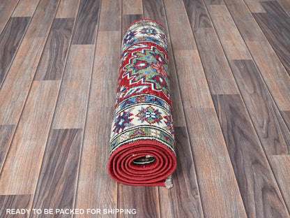 Kazak Kazak hand-knotted wool runner in Red & Ivory, 2'1" x 6' — SKU O0494 (view 5)