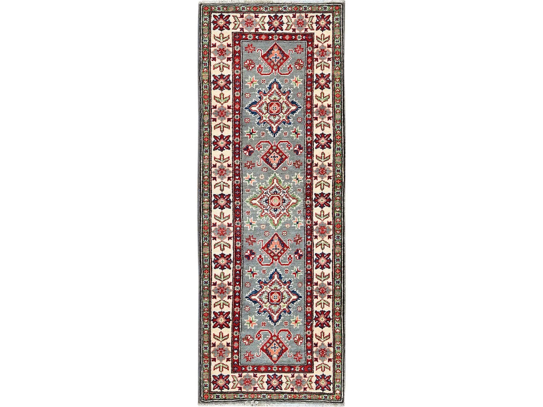 Kazak Kazak hand-knotted wool runner in Gray & Ivory, 2'2" x 5'11" — SKU O0498