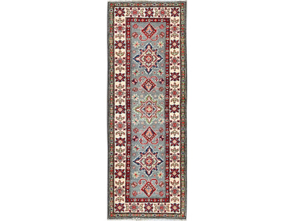 Kazak Kazak hand-knotted wool runner in Gray & Ivory, 2'2" x 5'11" — SKU O0498