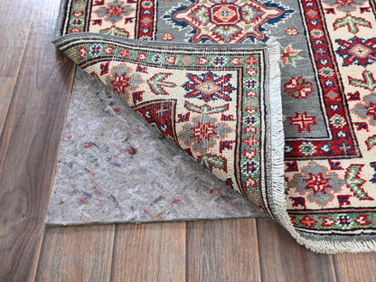 Kazak Kazak hand-knotted wool runner in Gray & Ivory, 2'2" x 5'11" — SKU O0498 (view 3)