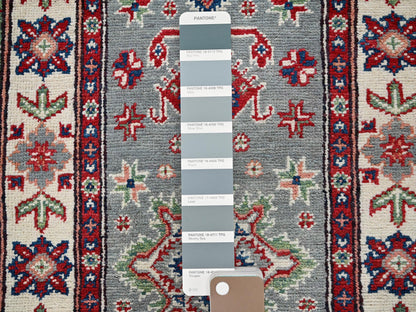 Kazak Kazak hand-knotted wool runner in Gray & Ivory, 2'2" x 5'11" — SKU O0498 (view 4)