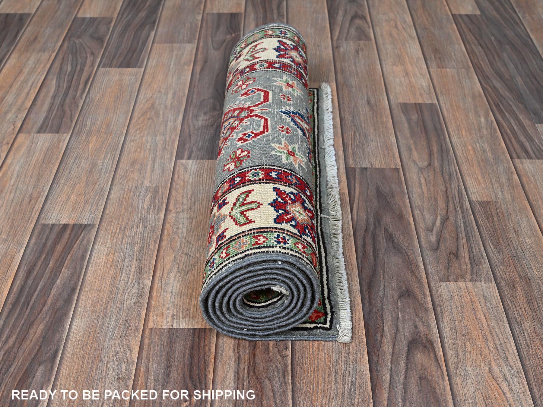 Kazak Kazak hand-knotted wool runner in Gray & Ivory, 2'2" x 5'11" — SKU O0498 (view 5)