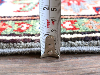 Kazak Kazak hand-knotted wool runner in Gray & Ivory, 2'2" x 5'11" — SKU O0498 (view 6)