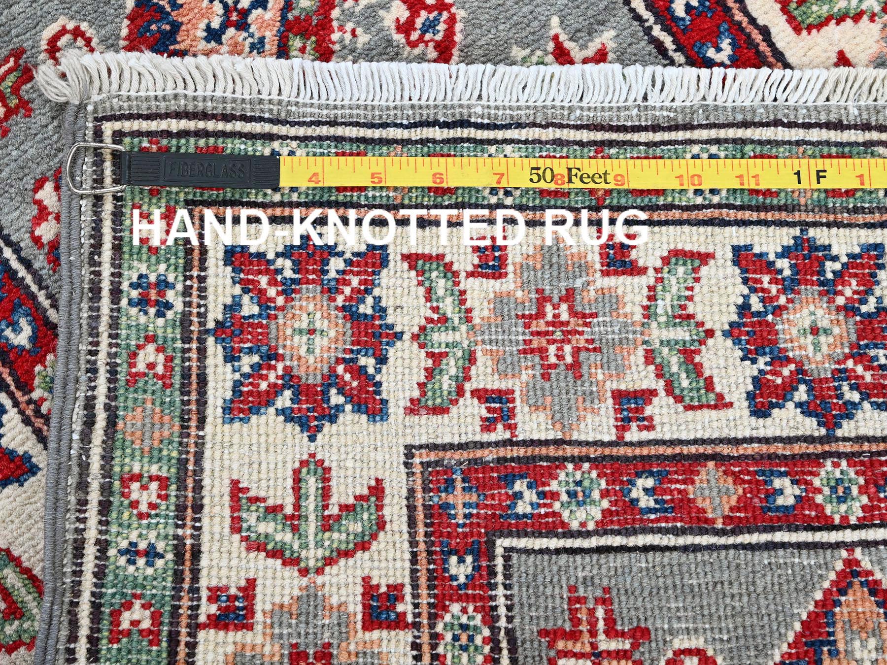 Kazak Kazak hand-knotted wool runner in Gray & Ivory, 2'2" x 5'11" — SKU O0498 (view 7)