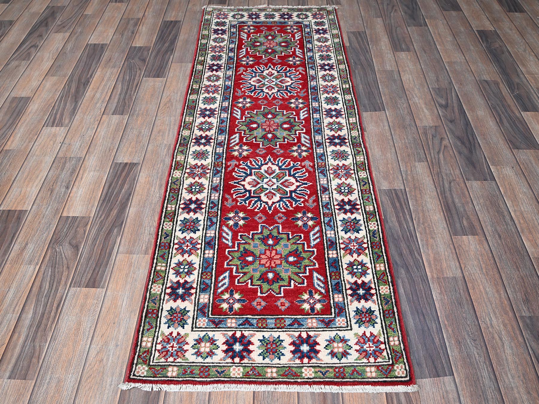 Red 2'1" x 6'0" Tribal Hand knotted Wool Rug - Sku: O0500