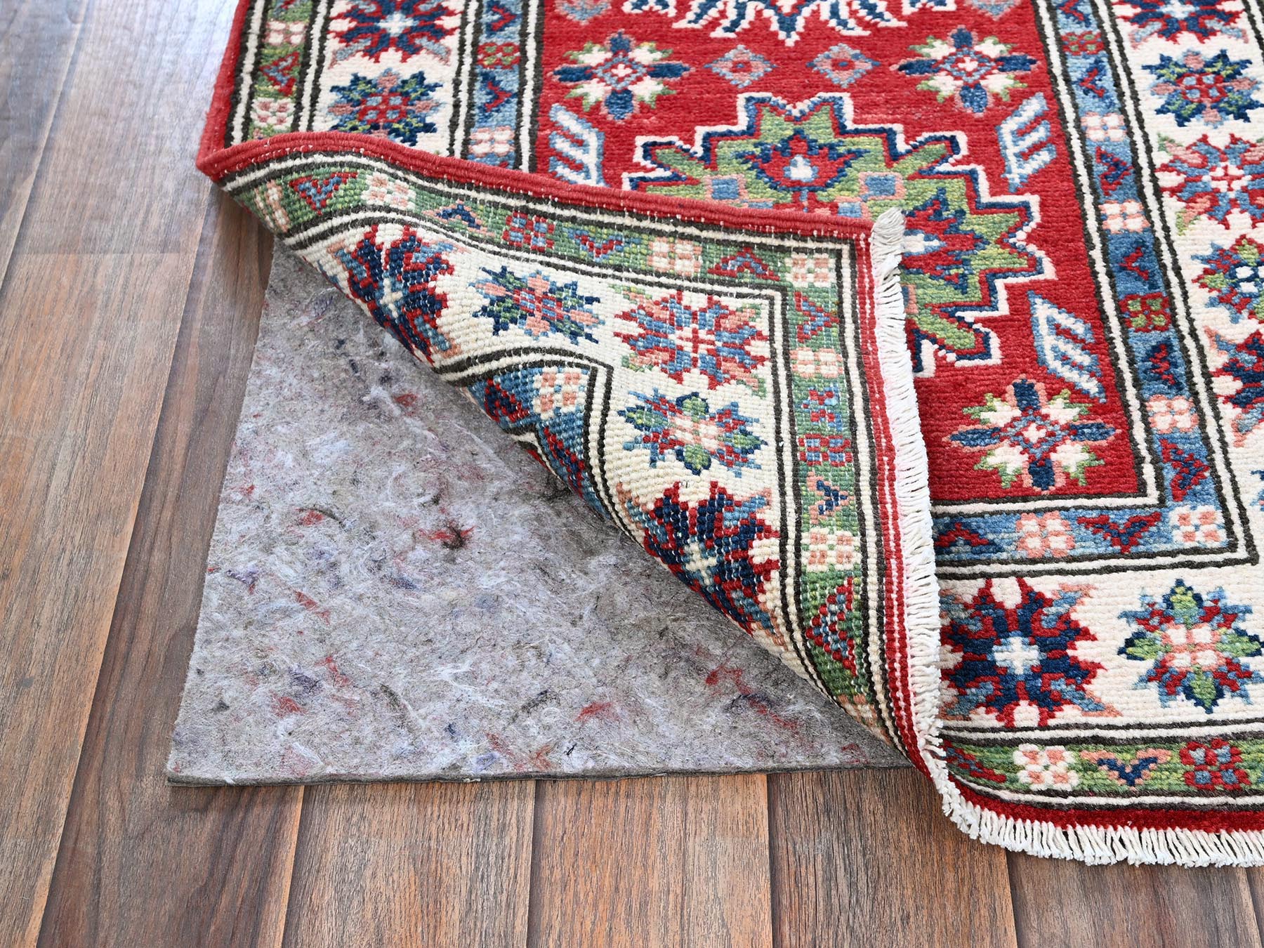 Kazak Kazak hand-knotted wool runner in Red & Ivory, 2'1" x 6' — SKU O0500 (view 3)