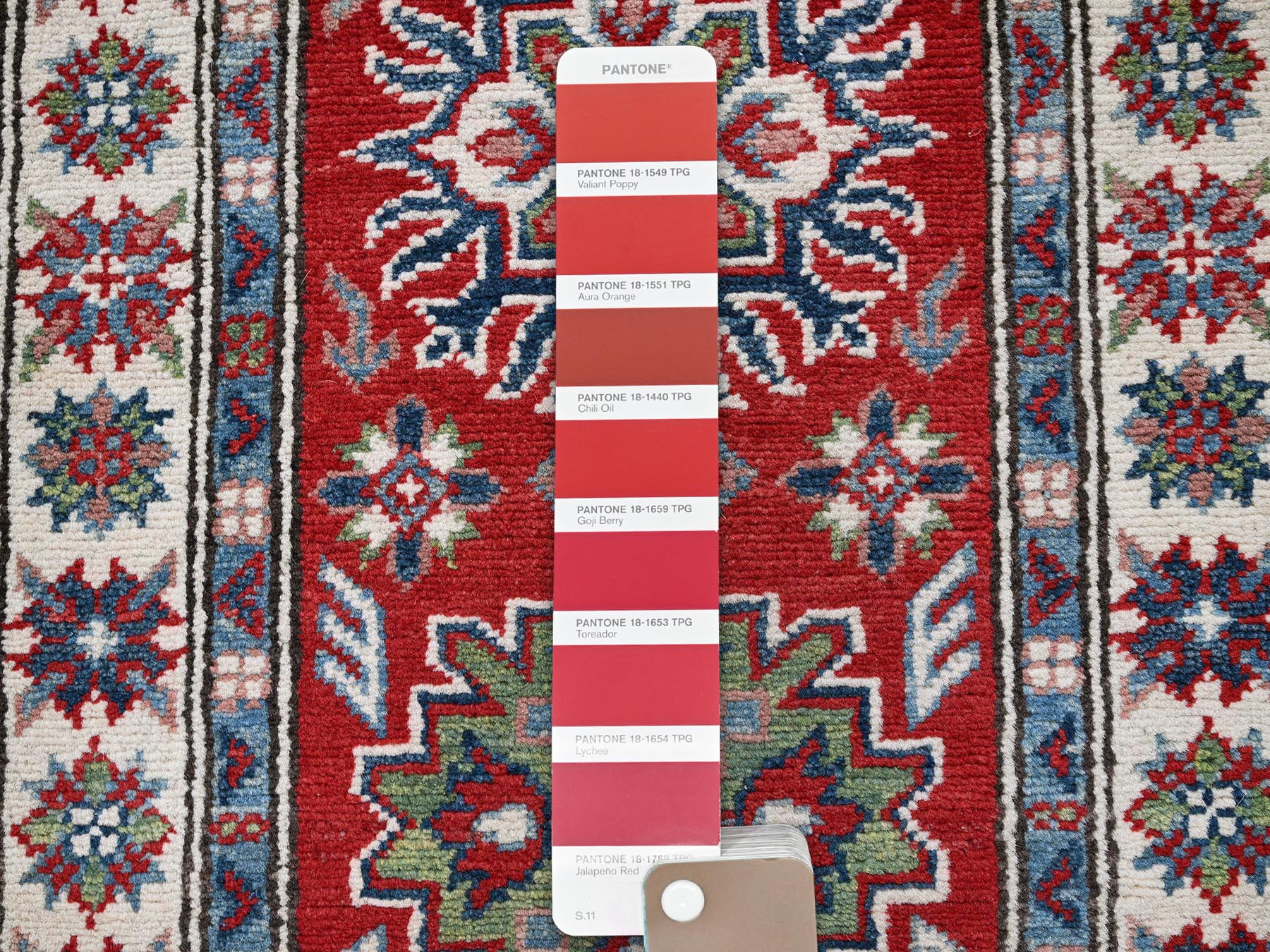 Kazak Kazak hand-knotted wool runner in Red & Ivory, 2'1" x 6' — SKU O0500 (view 4)