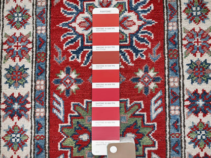 Kazak Kazak hand-knotted wool runner in Red & Ivory, 2'1" x 6' — SKU O0500 (view 4)