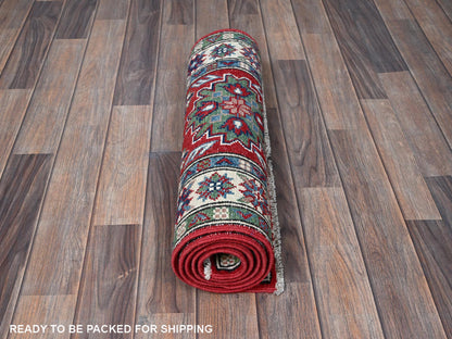 Kazak Kazak hand-knotted wool runner in Red & Ivory, 2'1" x 6' — SKU O0500 (view 5)