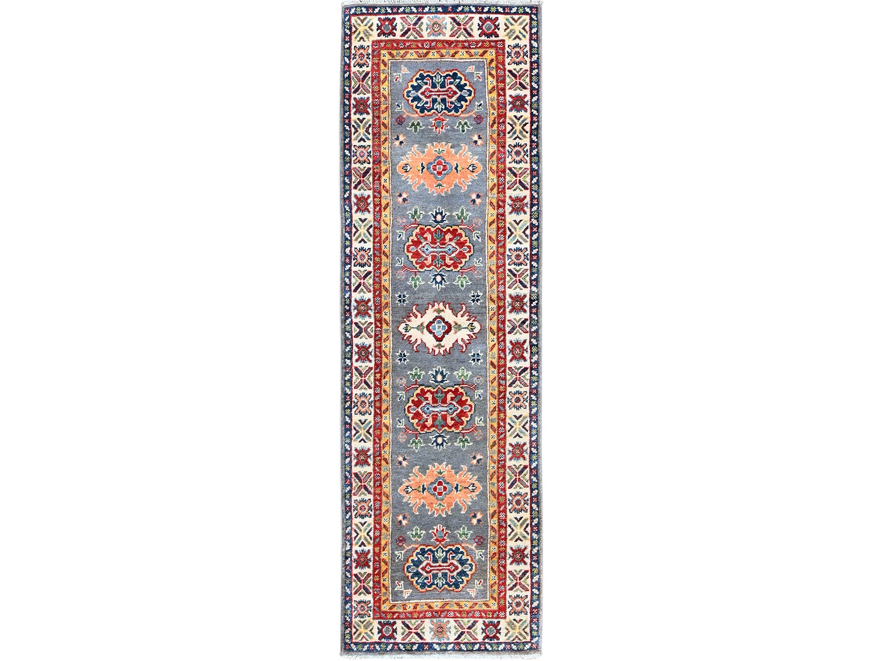 Kazak Kazak hand-knotted wool runner in Gray & Ivory, 2' x 6'6" — SKU O0503