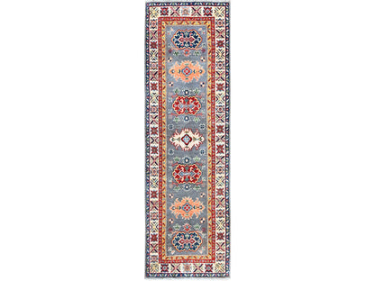 Kazak Kazak hand-knotted wool runner in Gray & Ivory, 2' x 6'6" — SKU O0503