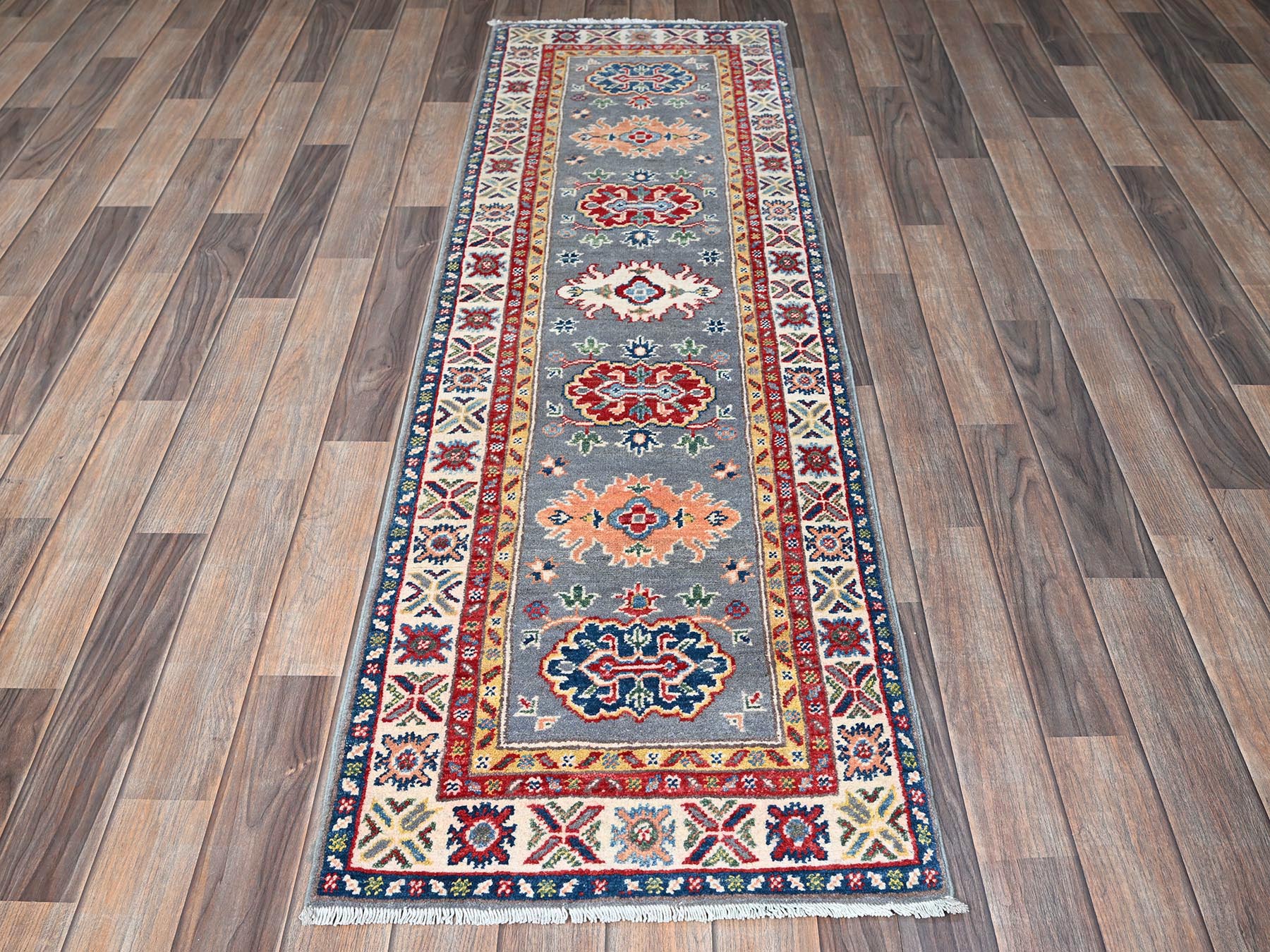 Gray 2'0" x 6'6" Tribal Hand knotted Wool Rug - Sku: O0503