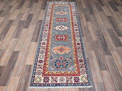 Grey 2'0" x 6'6" Tribal Hand knotted Wool Rug - Sku: O0503