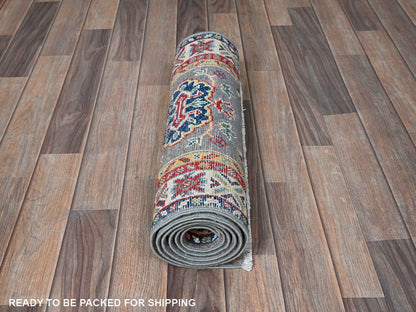 Kazak Kazak hand-knotted wool runner in Gray & Ivory, 2' x 6'6" — SKU O0503 (view 5)