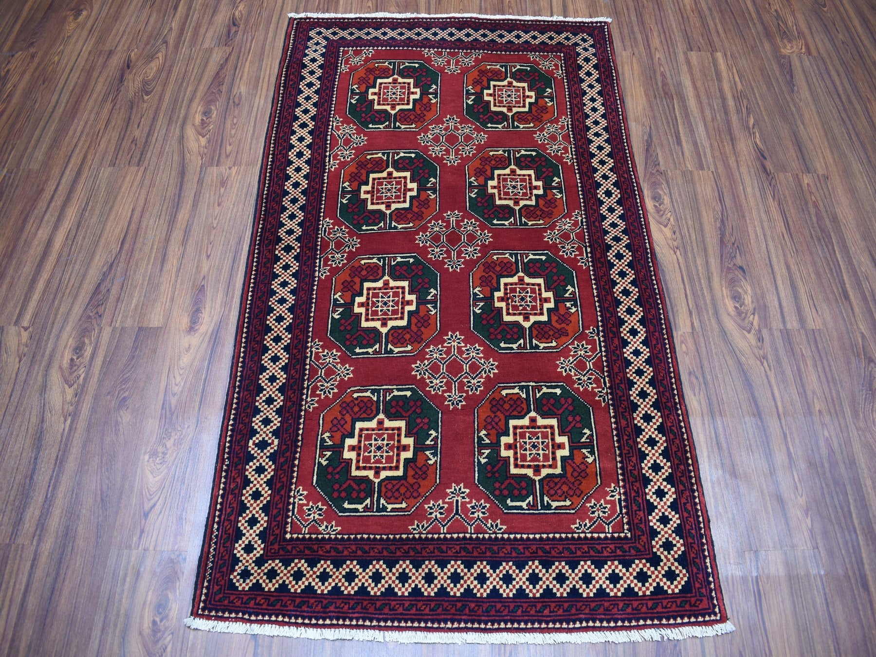 Tribal & Geometric hand-knotted wool rug in Red, 3'3" x 5'3" — SKU O050440 (view 2)