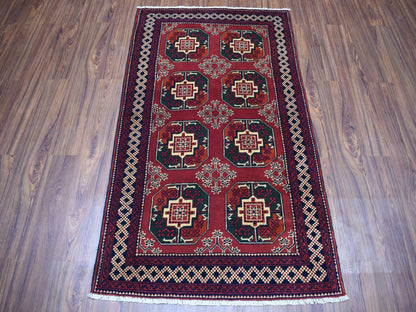 Red 3'3" x 5'3" Tribal Hand knotted Wool Rug - Sku: O050440