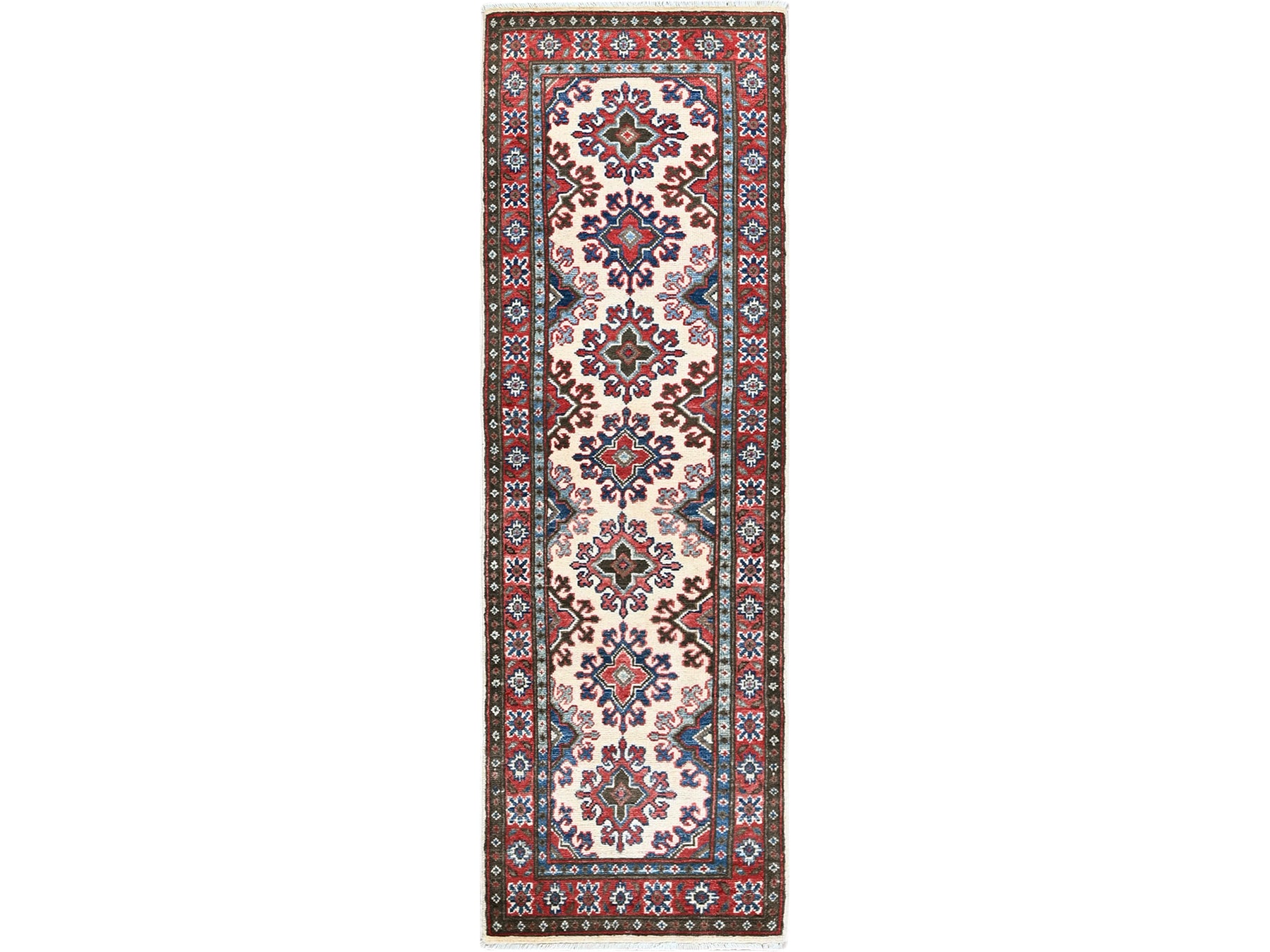 Kazak Kazak hand-knotted wool runner in Ivory & Red, 1'10" x 6' — SKU O0508