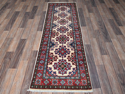 Kazak Kazak hand-knotted wool runner in Ivory & Red, 1'10" x 6' — SKU O0508 (view 2)